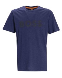 Мужская фиолетовая футболка с круглым вырезом с принтом от BOSS