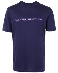 Мужская фиолетовая футболка с круглым вырезом с принтом от Emporio Armani