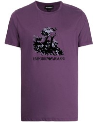 Мужская фиолетовая футболка с круглым вырезом с принтом от Emporio Armani