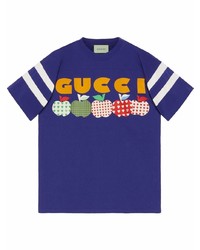 Мужская фиолетовая футболка с круглым вырезом с принтом от Gucci