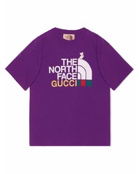 Мужская фиолетовая футболка с круглым вырезом с принтом от Gucci