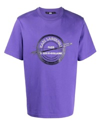 Мужская фиолетовая футболка с круглым вырезом с принтом от Karl Lagerfeld