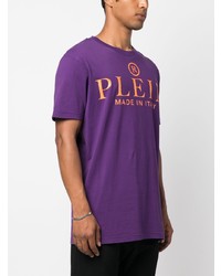 Мужская фиолетовая футболка с круглым вырезом с принтом от Philipp Plein