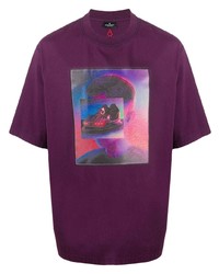 Мужская фиолетовая футболка с круглым вырезом с принтом от Marcelo Burlon County of Milan