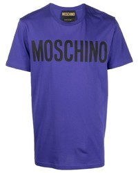 Мужская фиолетовая футболка с круглым вырезом с принтом от Moschino