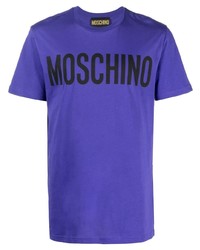 Мужская фиолетовая футболка с круглым вырезом с принтом от Moschino