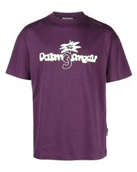Мужская фиолетовая футболка с круглым вырезом с принтом от Palm Angels