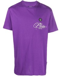 Мужская фиолетовая футболка с круглым вырезом с принтом от Philipp Plein