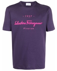 Мужская фиолетовая футболка с круглым вырезом с принтом от Salvatore Ferragamo