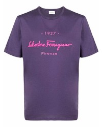Мужская фиолетовая футболка с круглым вырезом с принтом от Salvatore Ferragamo
