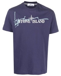 Мужская фиолетовая футболка с круглым вырезом с принтом от Stone Island