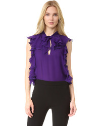 Фиолетовая шелковая блузка с рюшами