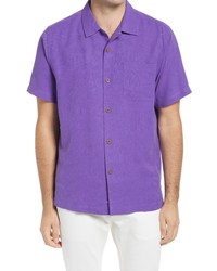 Фиолетовая шелковая рубашка с коротким рукавом