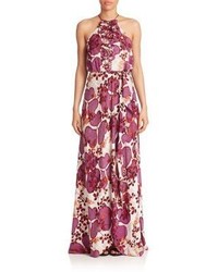 Фиолетовое платье с цветочным принтом