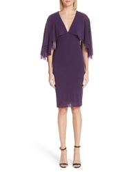 Фиолетовое сатиновое платье-футляр с рюшами
