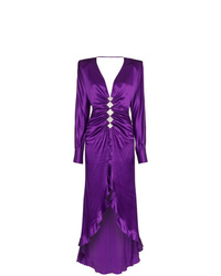 Фиолетовое шелковое вечернее платье с украшением от Alessandra Rich