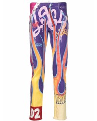 Мужские фиолетовые зауженные джинсы с принтом от DSQUARED2