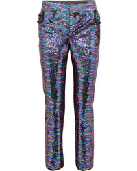 Женские фиолетовые классические брюки с пайетками от Balmain