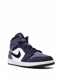 Мужские фиолетовые кожаные высокие кеды от Jordan