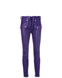 Фиолетовые кожаные узкие брюки