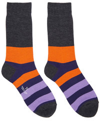 Женские фиолетовые носки в горизонтальную полоску от Y's