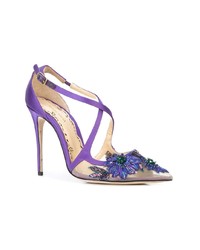 Фиолетовые сатиновые туфли с украшением от Marchesa