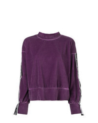 Фиолетовый бархатный свитер с круглым вырезом