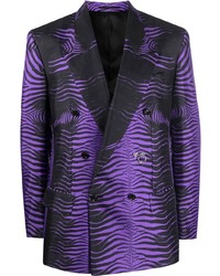 Фиолетовый двубортный пиджак с принтом