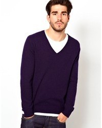 Мужской фиолетовый свитер с v-образным вырезом от GANT RUGGER