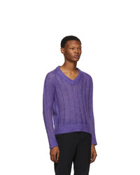Мужской фиолетовый свитер с v-образным вырезом от Prada