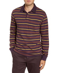Фиолетовый свитер с воротником поло в горизонтальную полоску