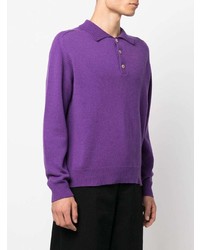 Мужской фиолетовый свитер с воротником поло от Bode
