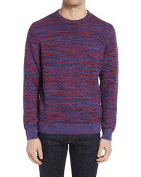 Фиолетовый свитер с круглым вырезом в горизонтальную полоску