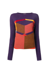Женский фиолетовый свитер с круглым вырезом с геометрическим рисунком от Bottega Veneta