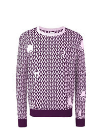 Фиолетовый свитер с круглым вырезом с принтом