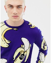 Мужской фиолетовый свитер с круглым вырезом с принтом от Love Moschino