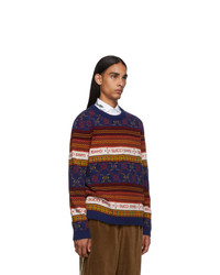 Мужской фиолетовый свитер с круглым вырезом с принтом от Gucci