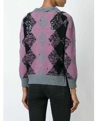 Женский фиолетовый свитер с круглым вырезом с ромбами от Marc Jacobs