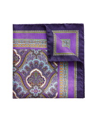 Фиолетовый шелковый нагрудный платок с "огурцами"