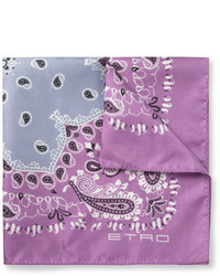 Фиолетовый шелковый нагрудный платок с принтом от Etro