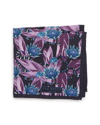 Фиолетовый шелковый нагрудный платок с цветочным принтом