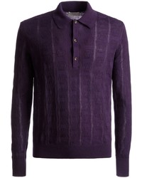 Фиолетовый шерстяной свитер с воротником поло