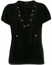 Черная бархатная блуза с коротким рукавом