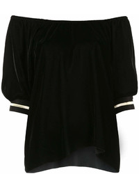 Черная бархатная блуза с коротким рукавом