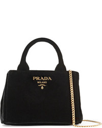Черная бархатная большая сумка от Prada