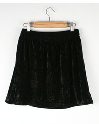 Черная бархатная короткая юбка-солнце