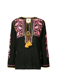 Черная блуза-крестьянка с вышивкой от Figue