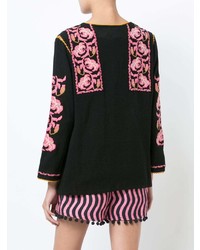 Черная блуза-крестьянка с вышивкой от Figue