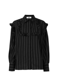 Черная блуза на пуговицах в вертикальную полоску от MSGM