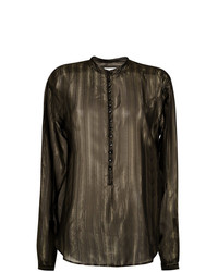 Черная блуза на пуговицах в вертикальную полоску от Saint Laurent